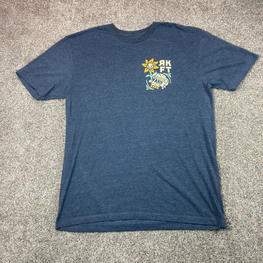 Rokfit Athletic Streetwear Mens XL Blue Heather Skull Sunflower Graphic T-Shirt